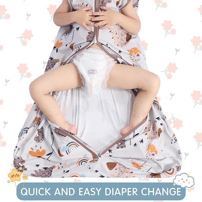 3 Pack Baby Sleep Sack 100% Rayon Cotton Baby Sleeping Bag 2-Way Zipper Toddler Wearable Blankets TOG 0.3. (Fox&Dinosaurs&Dark gray, 12-18 Months)