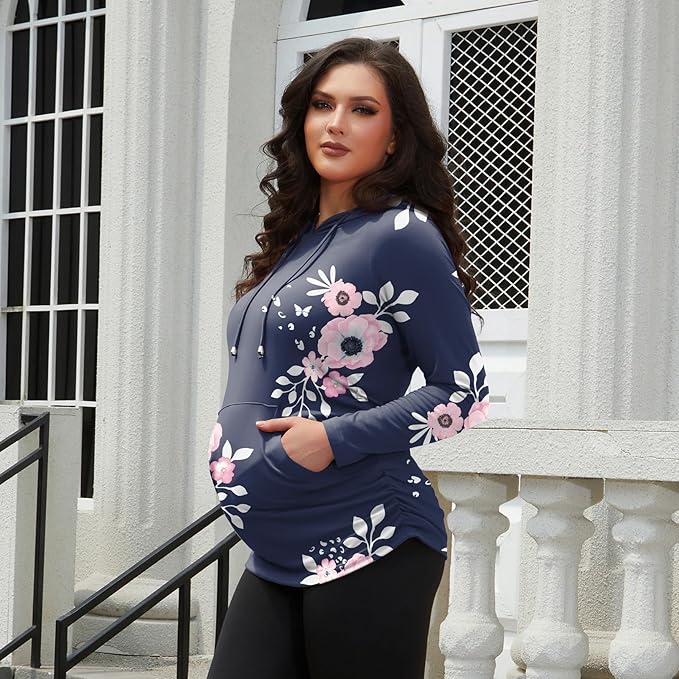 GINKANA Maternity Hoodie Long Sleeves Shirts Casual Maternity Top Pregnancy Sweatshirt Casual Clothes