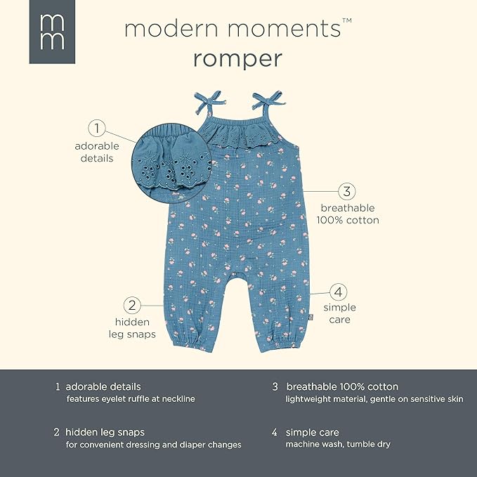 Modern Moments by Gerber baby-girls Self Eyelet Ruffle Long Leg Romper