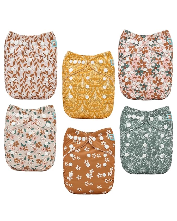 ALVABABY Baby Cloth Diapers 6 Pack with 12 Inserts Cloth Diaper Covers Adjustable Washable Reusable for Baby Girls and Boys 6DM130A