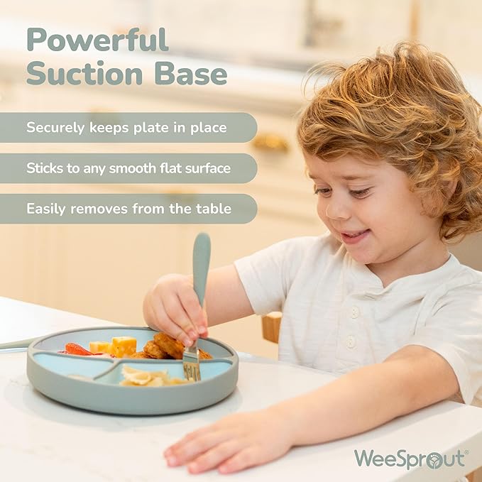 WeeSprout Silicone Suction Plate - Two-Tone Baby Plate with Suction Cup - Sectioned Divided Dish for Kids, Infants, Toddlers - Food-Grade Silicone Dinnerware (Matte Pink/Matte Purple)