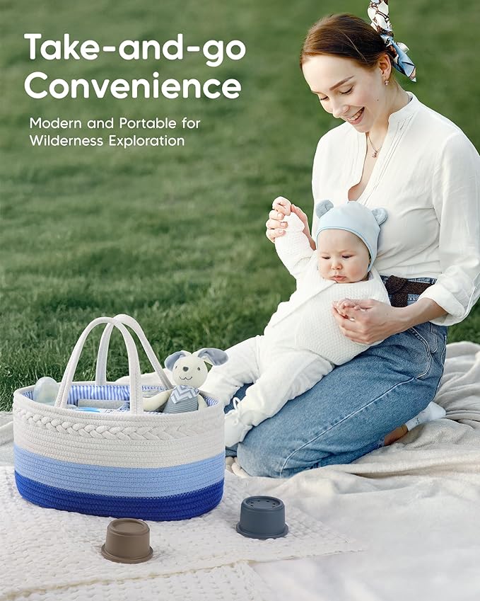 Maliton Baby Diaper Caddy Organizer, Cotton Rope Diaper Caddy Basket, Large Storage Basket for Newborn Boys and Girls, Gift for Baby Shower List, Newborn Essentials