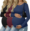 Ficerd 3 Pack Women's Maternity Shirts, Long Sleeve Side Ruched Pregnancy Tee Tops Crew Neck Casual Mama Clothes Basic Tunic