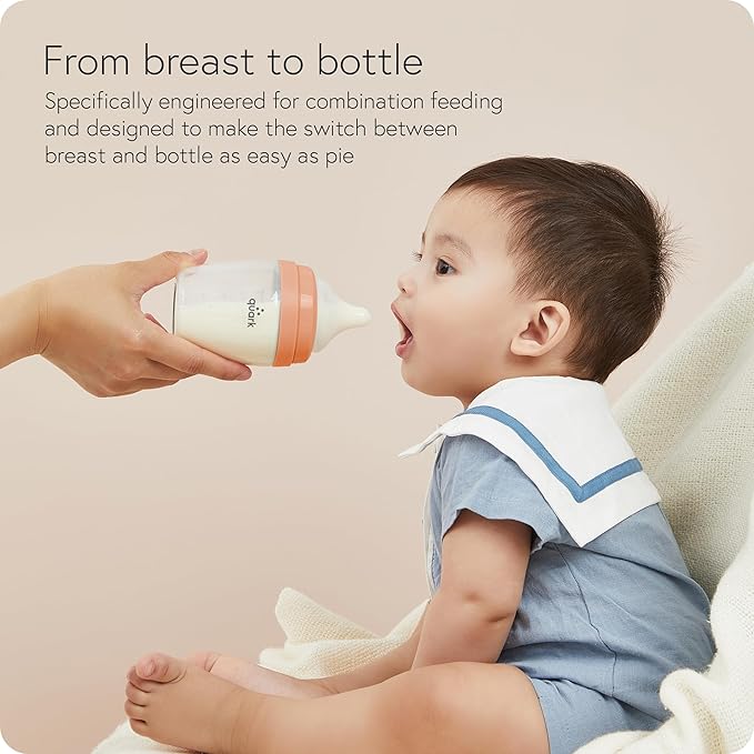 BuubiBottle Hybrid Bottle Feeding Bundle by Quark - Baby Bottle Set with Baby Bottles for Breastfed Babies from Newborn to Toddler - With RealFeel Anti Colic Nipples, Sippy Cup Conversion Kit - Orange