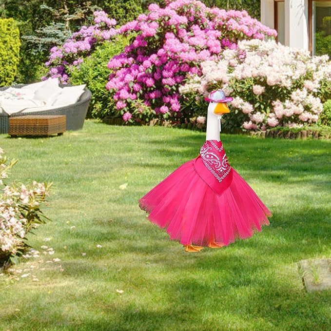 Porch Goose Outfits for 17" & 23" Lawn Goose – Pink Cowgirl Porch Goose Clothes Set with Skirt & Scarf – Western Goose Statue Outfit for Outdoor Porch Decoration