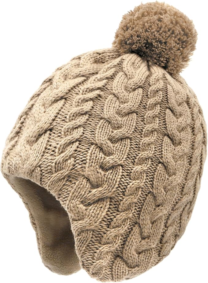 Duoyeree Kids Beanie Hat for Boys Girls Pom-pom Kint Hats Cozy Lining Winter Skull Cap