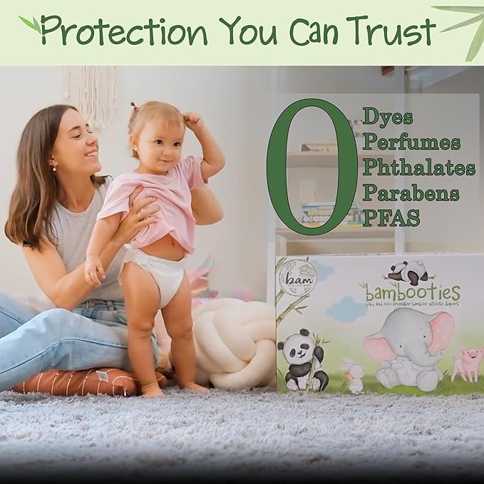 Bamboo Baby Diapers, Totally Chlorine Free for Sensitive Skin for Newborns to XXL. Hypoallergenic & Non Toxic Eco Friendlier Plant-Based Materials. TCF NB Newborn Size (37 ct)