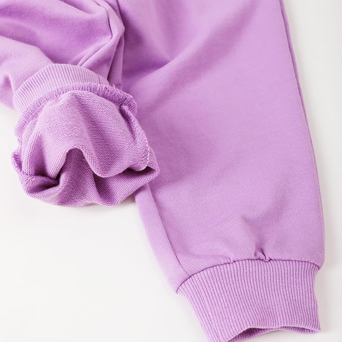 HILEELANG Girls Cotton Joggers Sweatpants Embroidery Drawstring Waist Pockets Casual Pants for Kids 12M-7Y