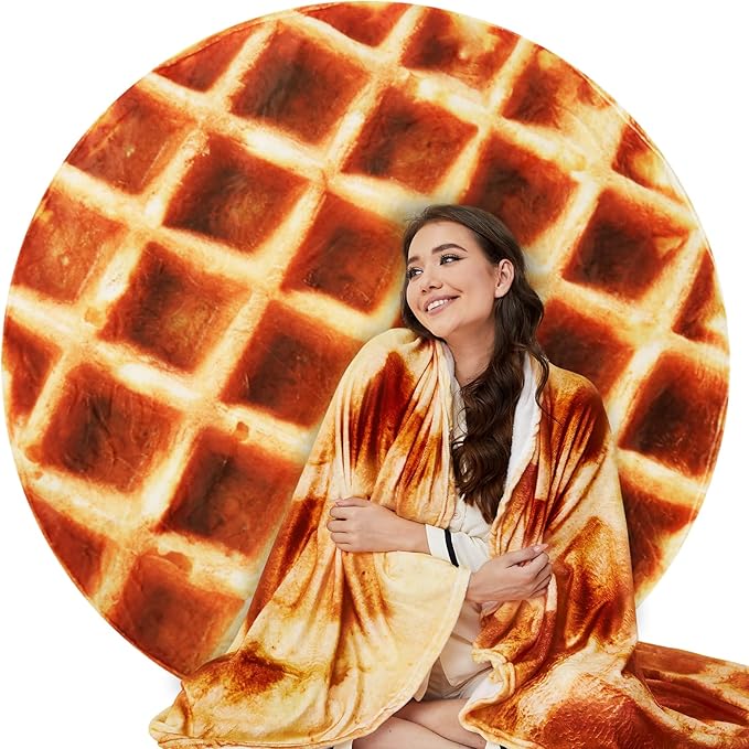 Lhedon Waffle Blanket Adult Size, 71 inch Food Blanket, Birthday Gifts for Women Men, Funny Gifts Round Flannel Blankets for Bed Couch Office Travel
