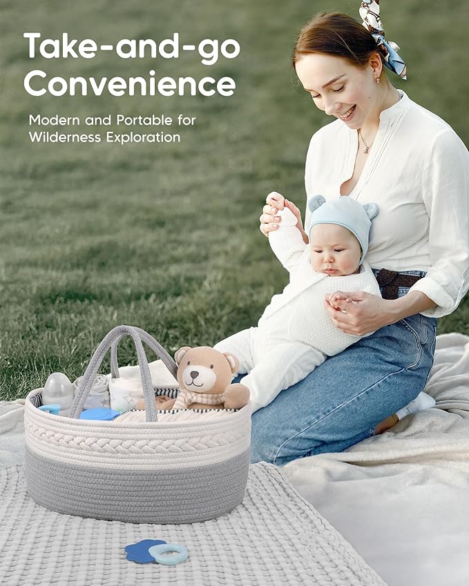 Maliton Cotton Rope Diaper Caddy Organizer - Nursery Storage Caddy, Baby Boy Changing Table Must Have, Perfect