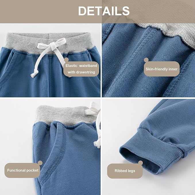 GFQLONG 3 Pack Toddler Boys Sweatpants Kids Active Jogger Pants with Pocket Drawstring