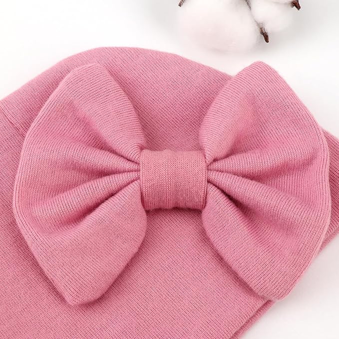 BQUBO Newborn Baby Girls Hats Mittens Set Hospital Hat Beanie Infant Bow Hats Baby Cotton Gloves for 0-6 Months