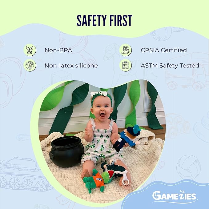 Gamezies Baby Boy and Girl College Mascot Stuffed Toy Plush Silicone Pacifier, Collegiately Licensed, BigJay, University of Kansas CPSIA Tested, BPA-Free 0-6 Months