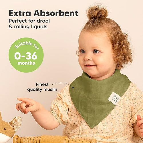 8-Pack Muslin Baby Bibs for Boys, Girls - Muslin Bandana Drool Bibs for Baby Girl & Boy, Drooling Newborn, Teething Toddler, Infant 0-36 months, 100% Cotton Extra Absorbent & Soft (Primeval)