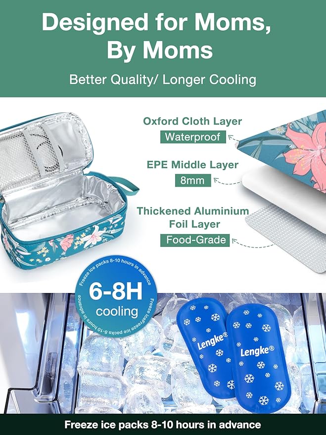 Breast Milk Cooler Travel Bag, Real-Time Temperature Display, Holds 20oz Breastmilk Storage Bag with 2 Breast Milk Ice Pack, Cooling & Waterproof Portable Cooler for Moms on The Go (Lily)