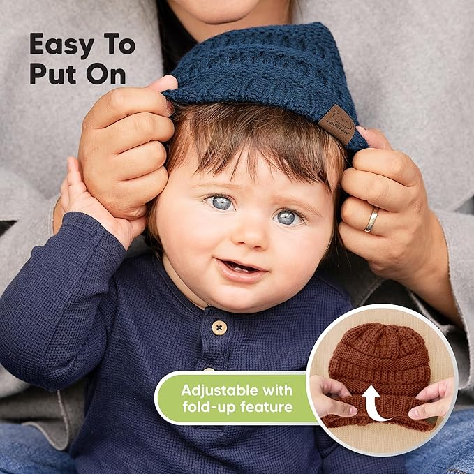 3-Pack Baby Beanies for Boys, Girls - Stretchy Knit Baby Hats, Cute Newborn & Toddler Winter Hat, Soft & Warm Infant Beanie 6-36 Months (Gust, M)