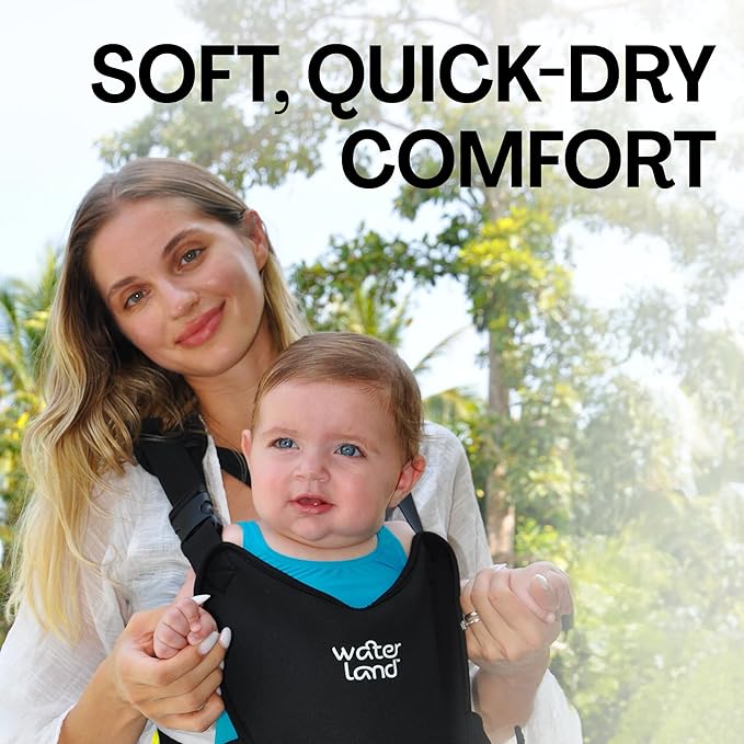 WaterLand Baby Carrier - Innovative Carrier You Can Use Both in Water & Land - Waterproof Infant Chest Holder with Adjustable Straps, Lightweight Toddler Harness for Pool & Beach (Grey)