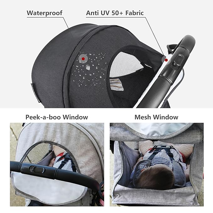 Beberoad Love R2 Small Travel Stroller Compact Strollers Foldable Lightweight Baby Stroller for Airplane, Infant Toddler Stroller with Adjustable Backrest, Cup Holder and Waterproof Canopy, Black