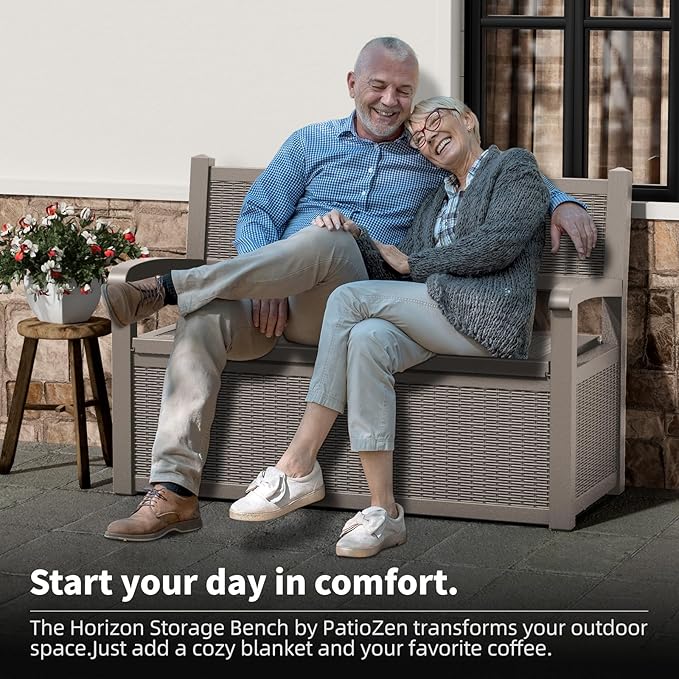 Outdoor Storage Bench - Waterproof Resin Patio Bench with Storage, All-Weather Durable Design for Garden, Deck, or Patio