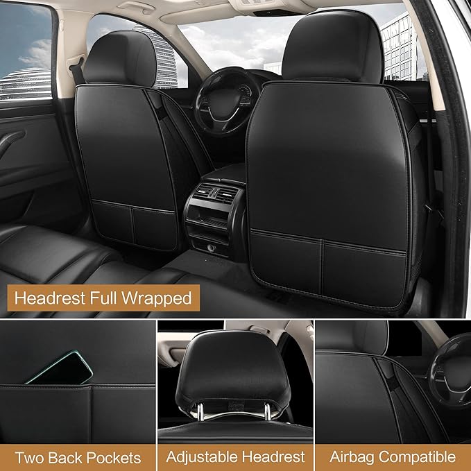 Pariitadin Leather Car Seat Covers Front Pair, Waterproof Faux Leather Seat Covers for Cars, Non-Slip Car Interior Covers Universal Fit for Most Cars Sedans Trucks SUVs, Black/Red