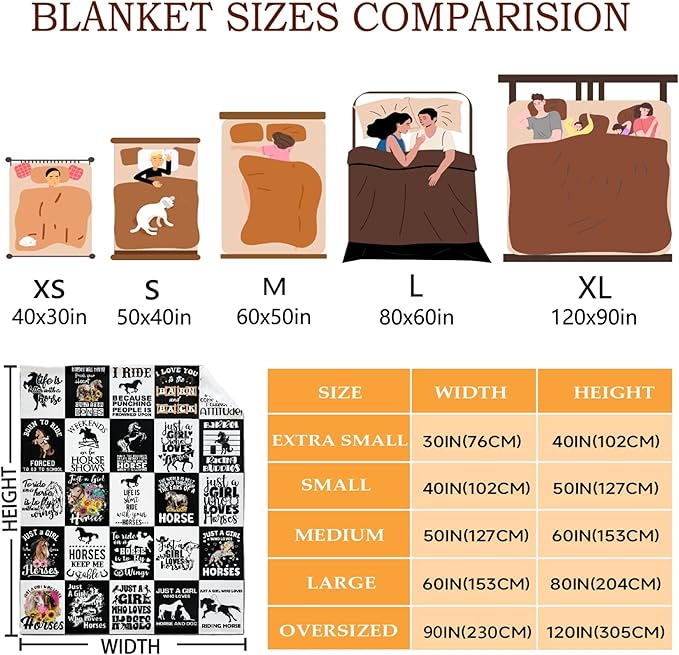 Horse Blanket for Boys Girls, Black White Kids Throw Blanket Gift for Child, Fluffy Cozy Soft Lightweight Blankets for Bed Office, 40x50 Inches