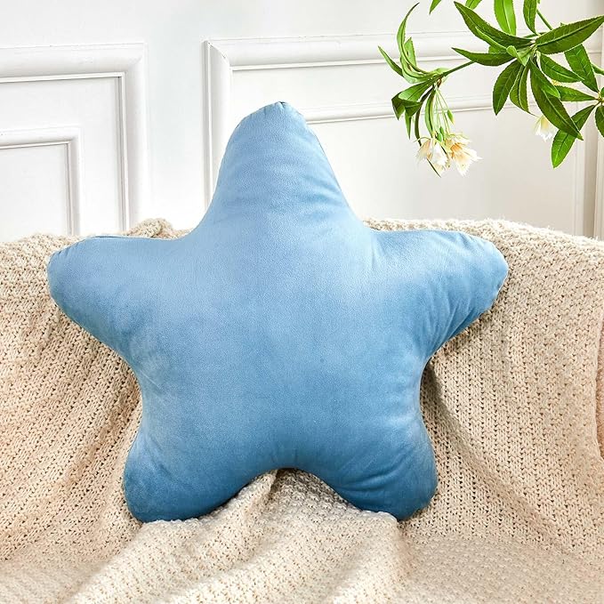 Dusty Blue Star Throw Pillow, Cute Star Pillow Room Decor, Soft 14.9" Star Shaped Decorative Throw Pillow for Bedroom, Star Plush Floor Cushions Pillows