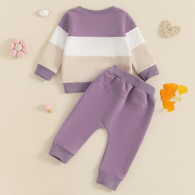 Fernvia Toddler Baby Girl Clothes 3 6 9 12 18 24 Months Fall Outfits Solid Long Sleeve Sweatshirt Tops + Pants Set