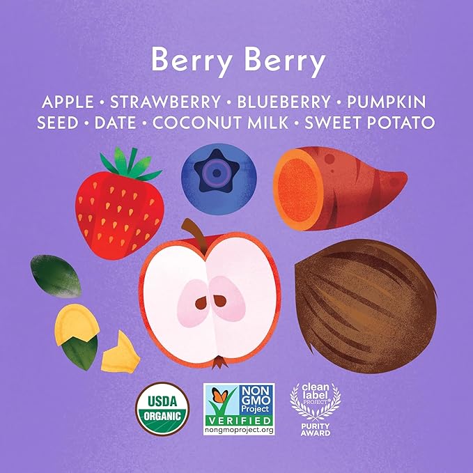 Once Upon a Farm Pouches, Dairy-Free Smoothie Variety Pack, Strawberry, Apple, Banana, Coconut Milk, Mango, Peach, USDA Certified Organic, Non-GMO, Cold-Pressed, No Sugar Added, Variety Pack of 24