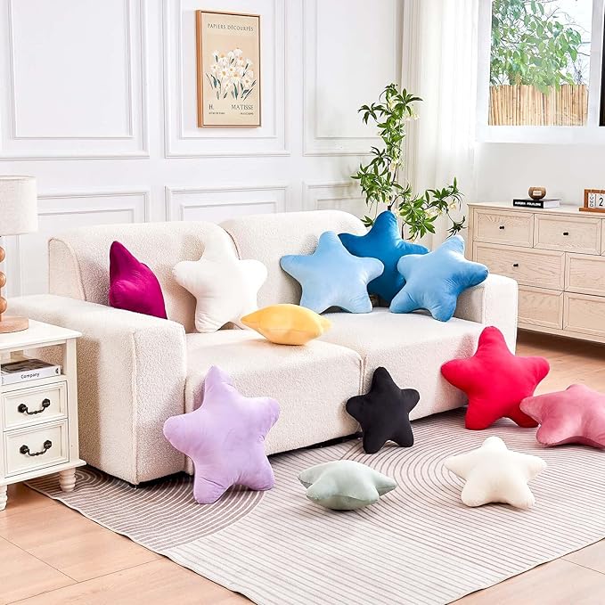Lavender Star Throw Pillow, Cute Star Pillow Room Decor, Soft 14.9" Star Shaped Decorative Throw Pillow for Bedroom, Star Plush Floor Cushions Pillows