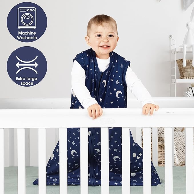 3 Pack Baby Sleep Sack 6-12 Months 100% Rayon Cotton Baby Sleeping Bag 2-Way Zipper Toddler Wearable Blankets Comfy Stretchy Lightweight TOG 0.3 （Purple&Clouds&Starry Sky）