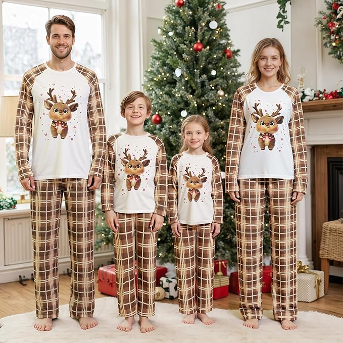 Awoscut Christmas Family Matching Pajamas Christmas Pjs Holiday Nightwear Sleepwear Sets Long Sleeve Pjs