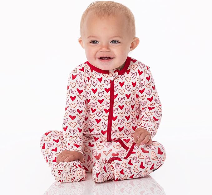 KicKee Full of Hearts Footie with Zipper, One Piece Boy or Girl Baby Clothes