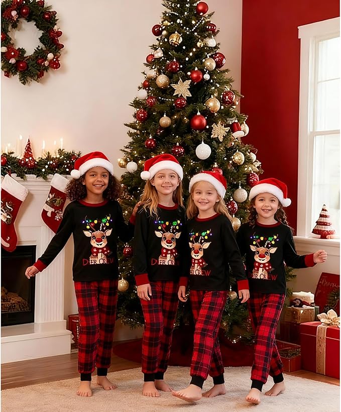 Awoscut Christmas Family Matching Pajamas Christmas Pjs Holiday Nightwear Sleepwear Sets Long Sleeve Pjs