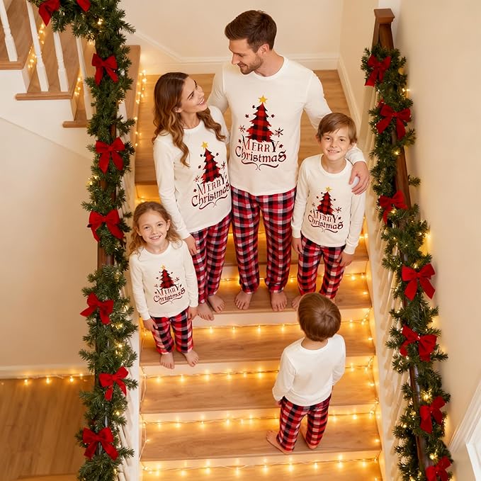 Awoscut Christmas Family Matching Pajamas Christmas Pjs Holiday Nightwear Sleepwear Sets Long Sleeve Pjs