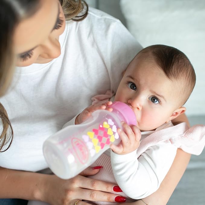 Dr. Brown's Anti-Colic Options+ Wide-Neck Sippy Bottle Starter Kit, 9oz/270mL, with Level 3 Medium-Fast Flow Nipple and Soft 100% Silicone Sippy Spout, Pink, BPA Free, 6m+