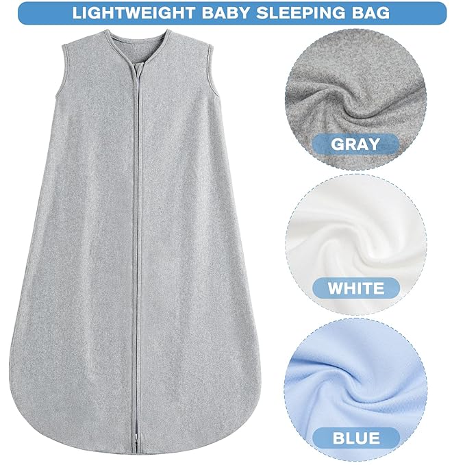 3 Pack Baby Sleep Sack 0-3 Months 100% Rayon Cotton Baby Sleeping Bag 2-Way Zipper Toddler Wearable Blankets Comfy Stretchy Thin Sleep Sacks TOG 0.3