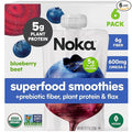 Noka Superfood Fruit Smoothie Pouches, Blueberry Beet, Healthy Snacks with Flax Seed, Plant Protein and Prebiotic Fiber, Vegan and Gluten Free Snacks, Organic Squeeze Pouch, 4.22 oz, 6 Count