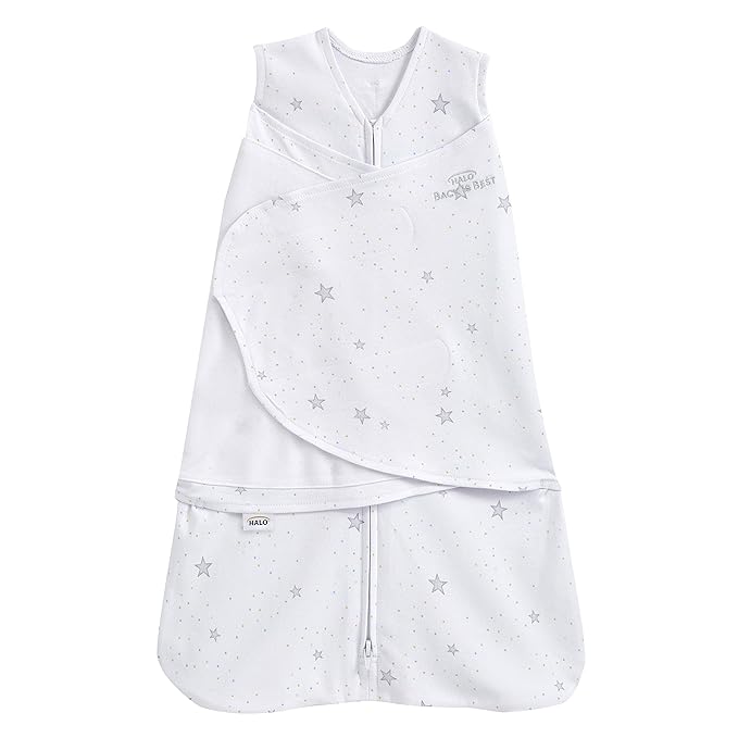HALO 100% Cotton Sleepsack Swaddle, 3-Way Adjustable Wearable Blanket, TOG 1.5, Stardust, Newborn, 0-3 Months
