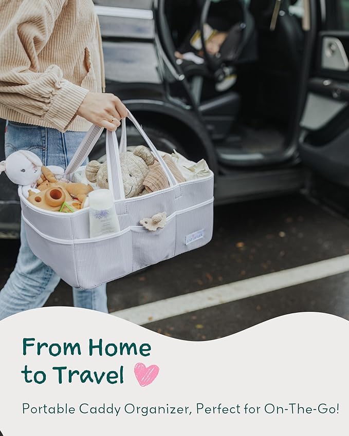 Lily Miles Baby Diaper Caddy Organizer, Baby Shower Basket for Newborn Boys or Girls, Nursery Must Haves for New Mom, Registry Favorites, Large Storage Tote for Changing Table or Car, Gray