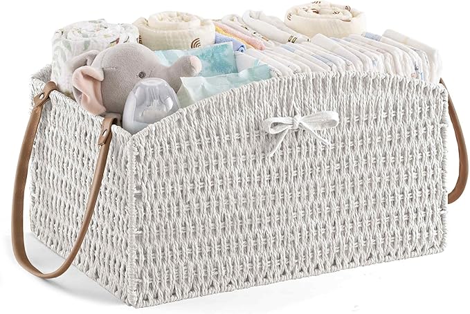 HBlife Diaper Caddy Organizer, Large Hand-Woven Storage Basket for Diapers & Baby Essentials - Elegant Curved Design, Ideal Gift for Baby Shower & Registry Must-Have