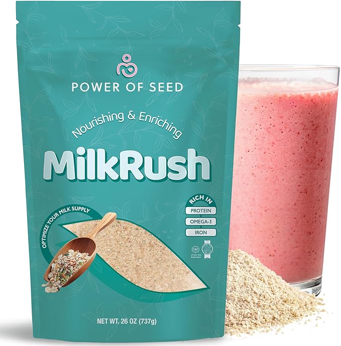 Milkrush Lactation Support for Breastfeeding - Oats Seeds & Almond Lactation Drink Mix - Milk Booster for Breastfeeding Superfood Mix with Omega 3, Iron & Calcium - Kosher Certified - 26oz Bag