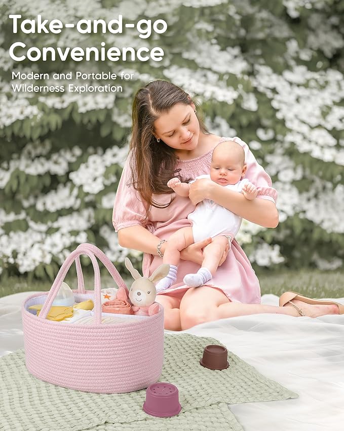 Maliton Baby Diaper Caddy Organizer, Cotton Rope Diaper Caddy Basket, Large Storage Basket for Newborn Boys and Girls, Gift for Baby Shower List, Newborn Essentials