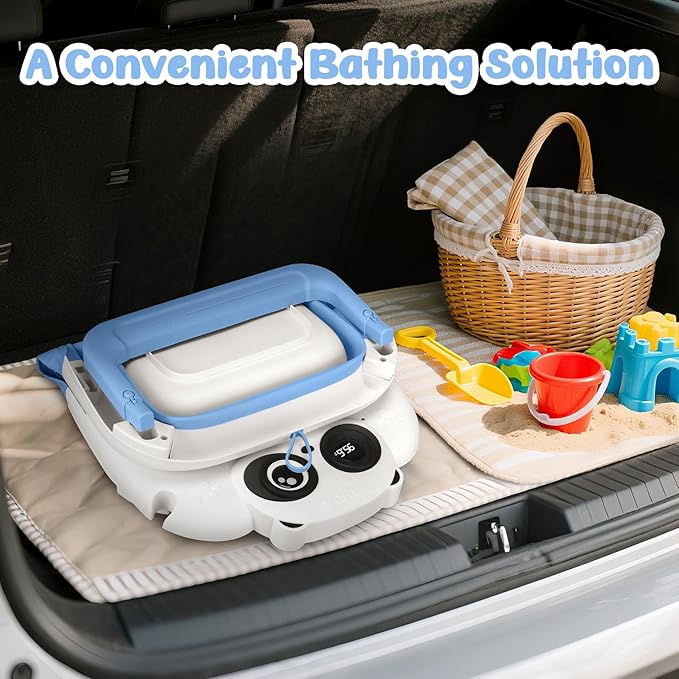 Collapsible Baby Bathtub for Newborn, Baby Bath Tub with Thermometer & Soft Floating Cushion & Drain Hole for Infant to Toddler, Portable Travel Bathtub with No-Slip Feet for 0-36 Months-Blue