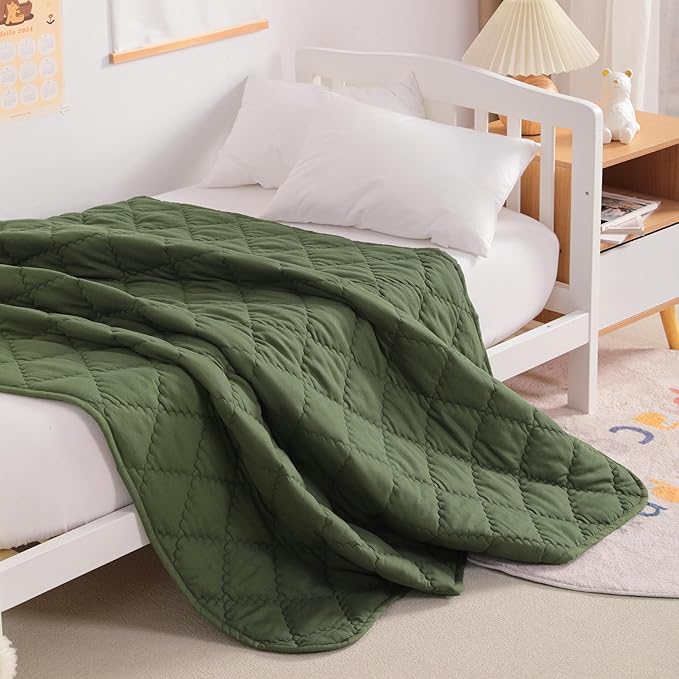 NTBAY Down Alternative Oversized Toddler Comforter, Super Soft and Warm Solid Color Baby Crib Quilted Blanket, 43x60 inches, Olive Green