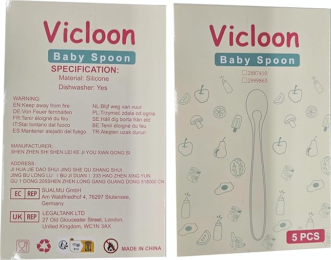 Vicloon Baby Silicone Spoons, 5 PCS Baby Training Feeding Spoons for First Stage 4 Months Toddlers, Infants Utensils Feeding Supplies, Soft Tip BPA Free Gum-Friendly Dishwasher Boil-Proof