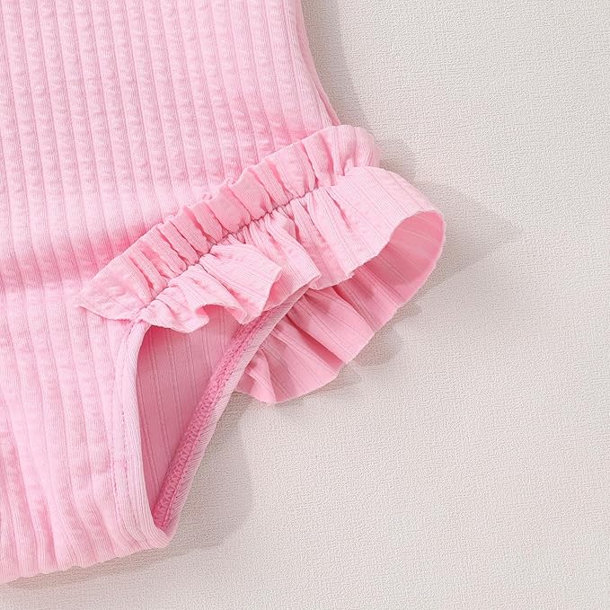 Happy Town Toddler Swimsuit Girl Solid Color Stripe One-Piece Baby Bathing Suits