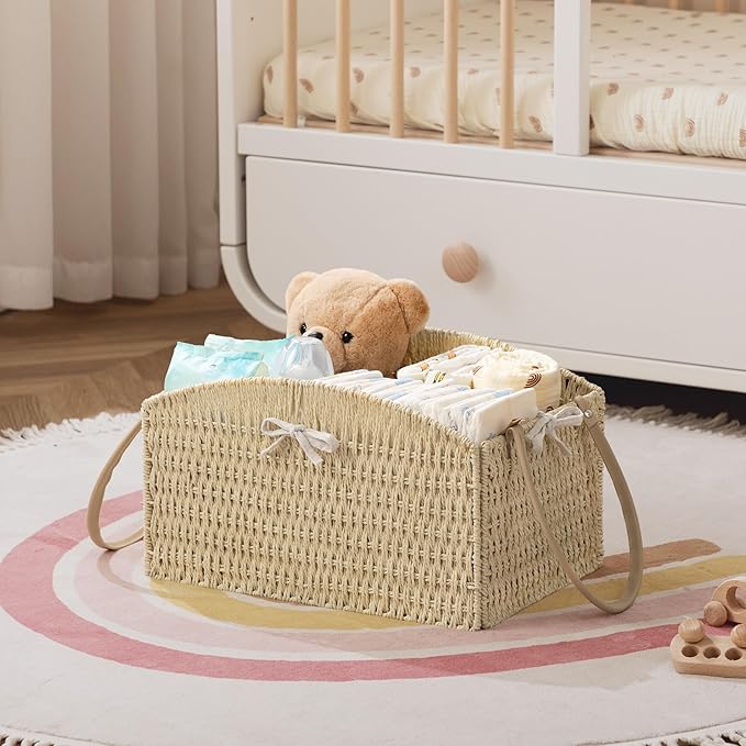 HBlife Diaper Caddy Organizer, Hand-Woven Storage Basket for Diapers & Baby Essentials - Elegant Curved Design, Ideal Gift for Baby Shower & Registry Must-Have