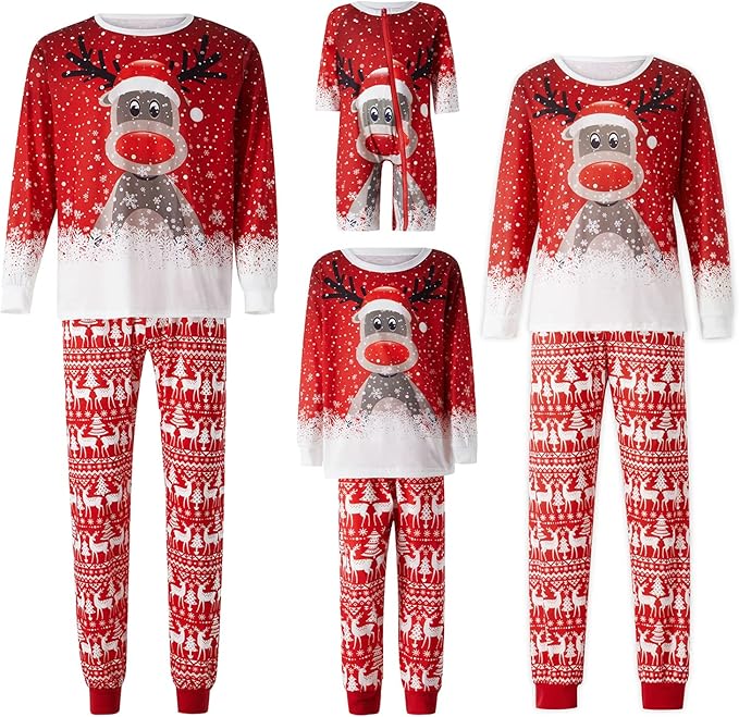 Awoscut Christmas Family Matching Pajamas Christmas Pjs Holiday Nightwear Sleepwear Sets Long Sleeve Pjs