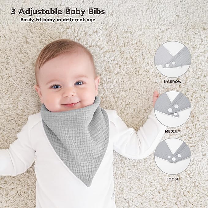 Susurration Muslin Baby Bibs 10Pack Baby Bandana Drool Bibs Soft Adjustable Newborn Bibs for Unisex Baby Girls & Boys (Multicolored)