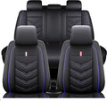 Leather Car Seat Covers Fit for LR LR4 2009-2016, 5 Seater Waterproof and Wear-Resistant Seat Cover Interior Accessories(Full Set,Black&Blue)